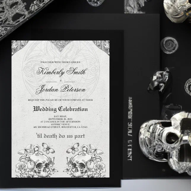 Till Death Do us Part Gothic Wedding Black & White Invitation | Zazzle