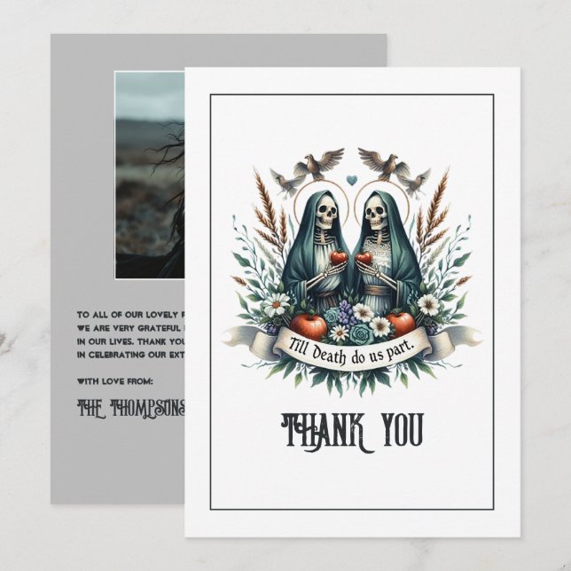 "Till Death Do Us Part" Gothic Wedding Photo Thank You Card (Front/Back)