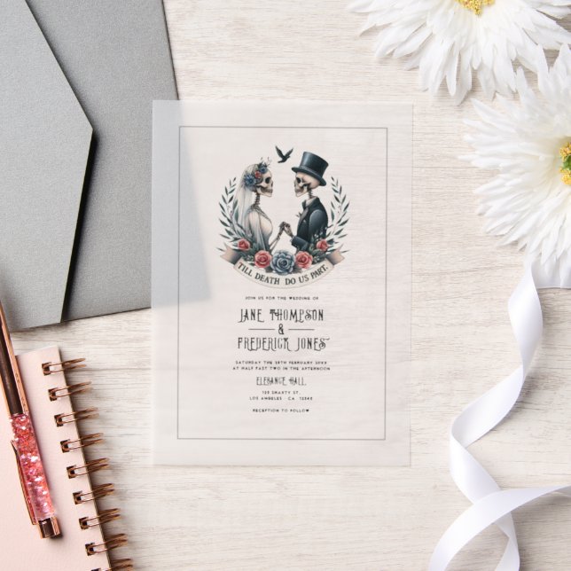 "Till Death Do Us Part" Gothic Wedding Photo Vellum Invitations (Wedding)