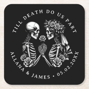 Till Death Do Us Part Gothic Wedding Square Paper Coaster
