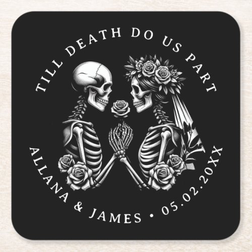 Till Death Do Us Part Gothic Wedding Square Paper Coaster