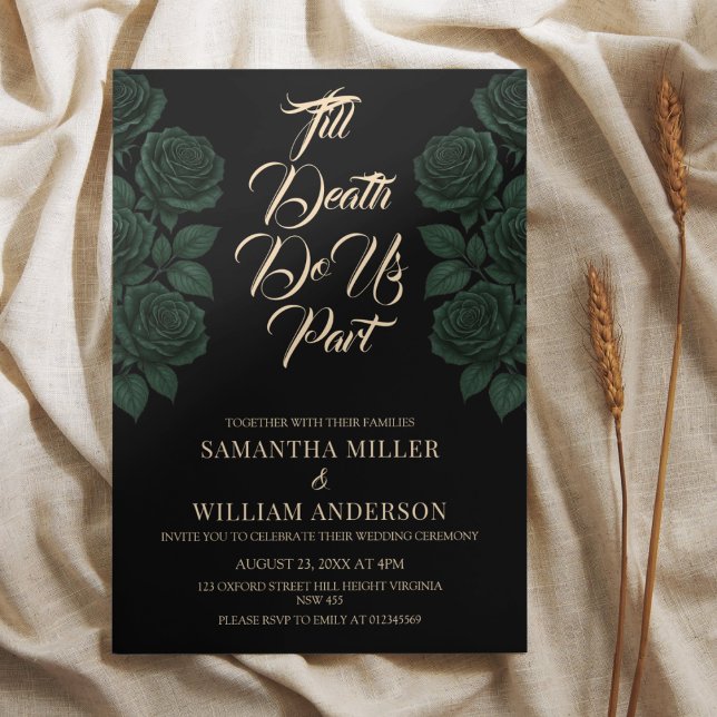 Till Death Do Us Part Green Rose Gothic Wedding In Invitation (Creator Uploaded)