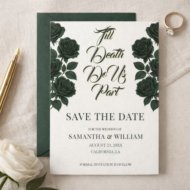 Till Death Do Us Part Green Roses Wedding Save The Date (Creator Uploaded)