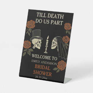 Till Death Do Us Part Halloween Bridal Shower Pedestal Sign