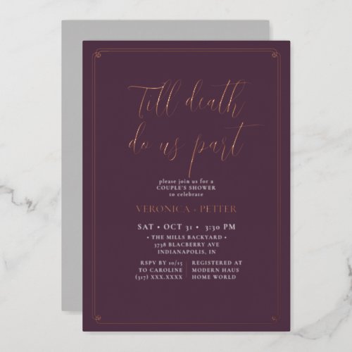 Till Death Do Us Part Halloween Couples Shower Foil Invitation