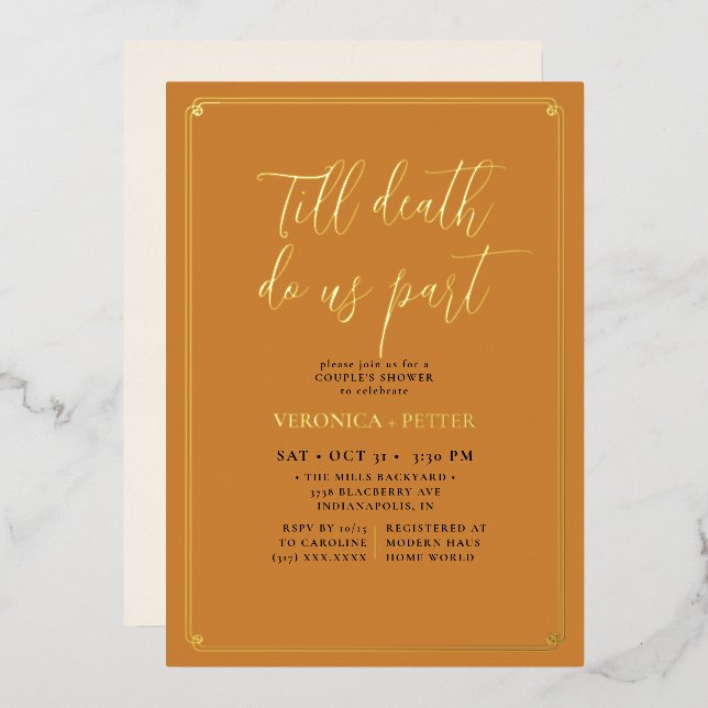 Till Death Do Us Part Halloween Couple's Shower Foil Invitation (Front/Back)