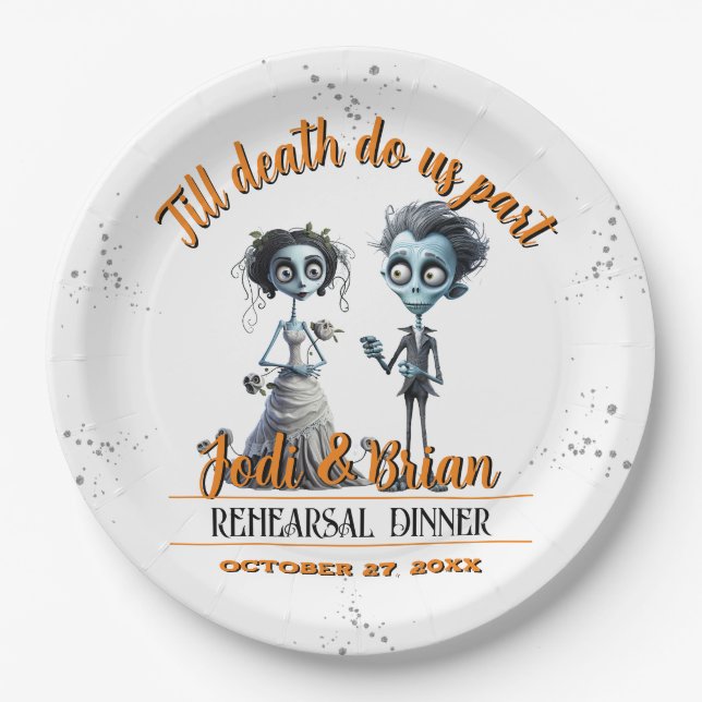 Till Death Do Us Part Halloween Wedding Paper Plates (Front)