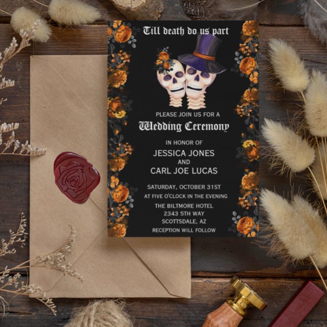 Till Death Do Us Part Halloween Wedding Skeletons Invitation (Creator Uploaded)