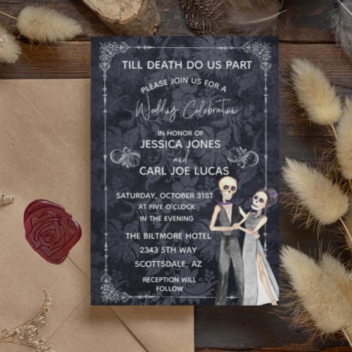 Till Death Do Us Part Halloween Wedding Skeletons Invitation