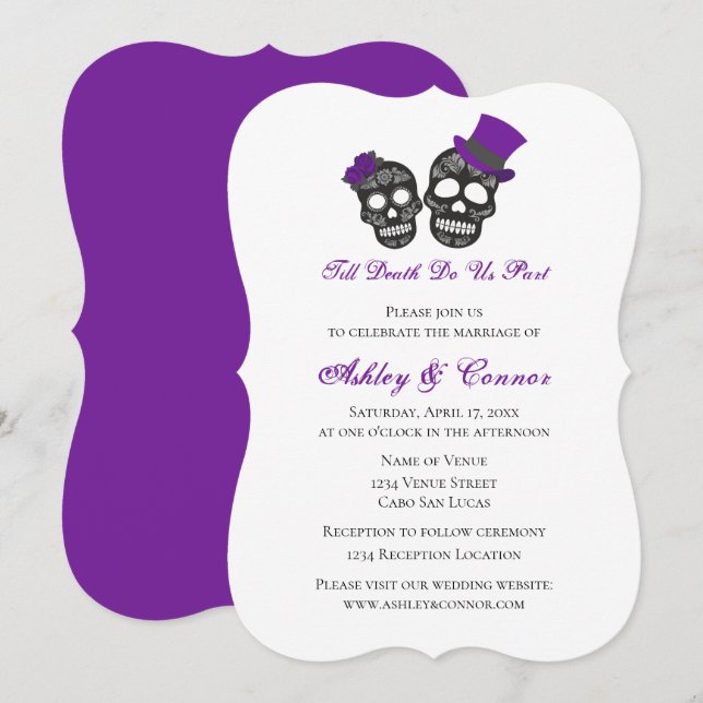 Till Death Do Us Part | Purple Black Wedding  Invitation (Front/Back)