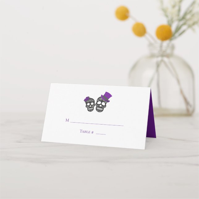 Till Death Do Us Part Purple Folded Wedding Place Card (Front)