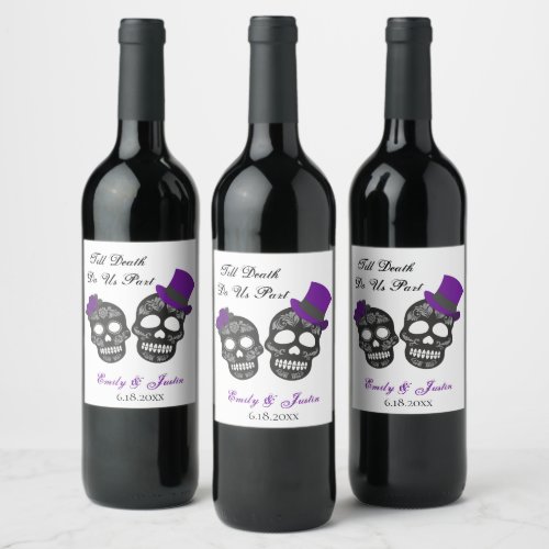 Till Death Do Us Part Purple Personalized Wedding Wine Label