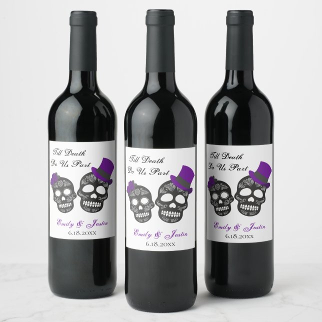 Till Death Do Us Part Purple Personalized Wedding Wine Label (Bottles)