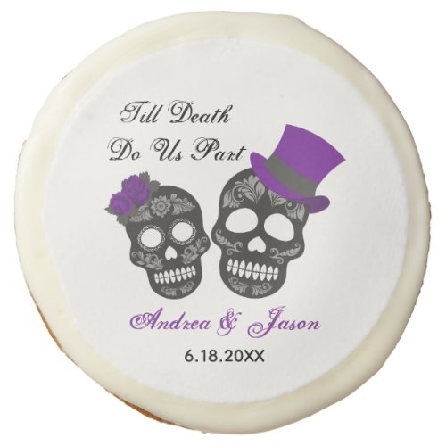 Till Death Do Us Part  Purple Sugar Skull Wedding Sugar Cookie