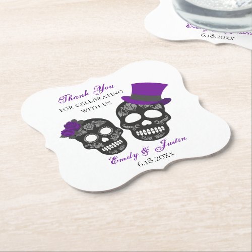 Till Death Do Us Part  Purple Wedding Favor Paper Coaster