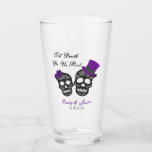 Till Death Do Us Part | Purple Wedding Gift Favor Glass<br><div class="desc">Black & grey Sugar Skull design with purple accents on the top hat and roses. All text is completely customizable, including font styles, colors and sizes. You can also remove or add wording as you wish. Makes a great wedding favor for the guests OR a great gift for the bride...</div>