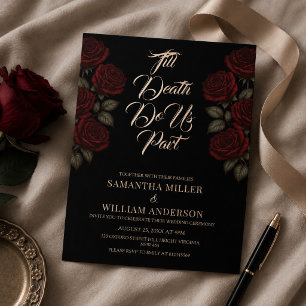 Till Death Do Us Part Red Rose Gothic Wedding Foil Invitation