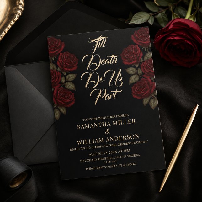 Till Death Do Us Part Red Rose Gothic Wedding Invitation (Creator Uploaded)