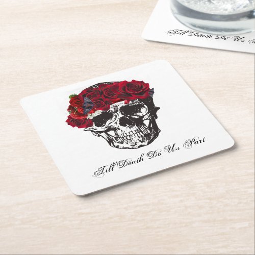 Till Death Do Us Part Red Rose Napkin Square Paper Coaster