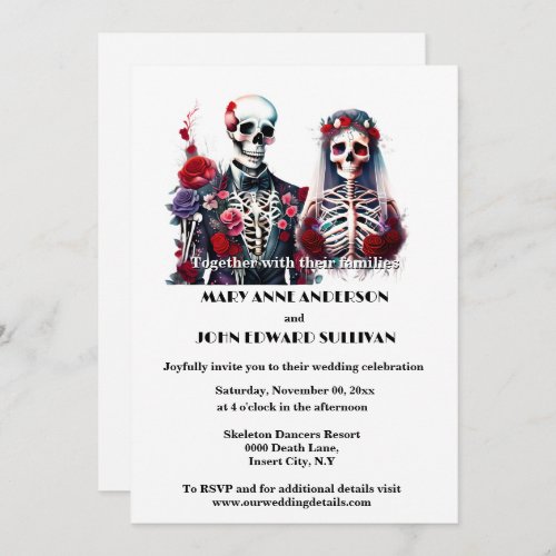 Till death do us part red white goth chic wedding invitation