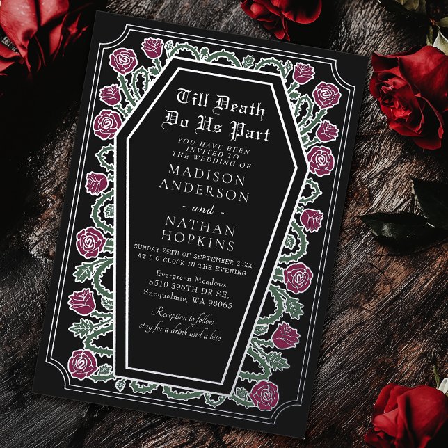 Till Death Do Us Part Rose Black Gothic Wedding Foil Invitation (Creator Uploaded)