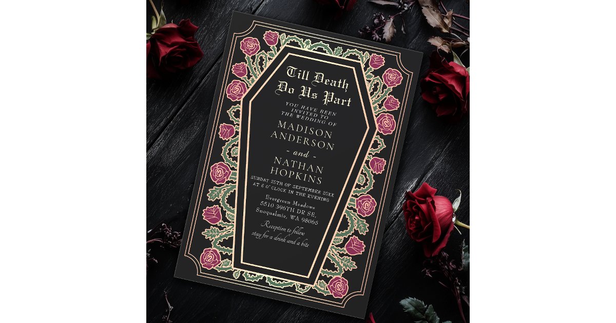 Till Death Do Us Part Rose Black Gothic Wedding Invitation | Zazzle