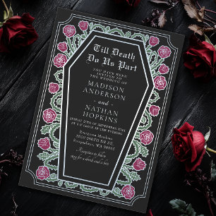 Till Death Do Us Part Rose Black Gothic Wedding Invitation