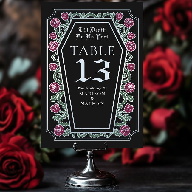 Till Death Do Us Part Rose Black Gothic Wedding Table Number (Creator Uploaded)