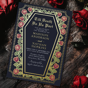 Till Death Do Us Part Rose Blue Gothic Wedding Foil Invitation