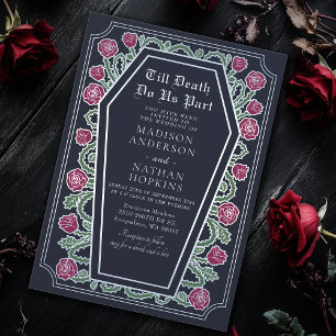 Till Death Do Us Part Rose Blue Gothic Wedding Invitation