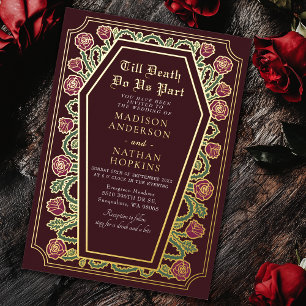 Till Death Do Us Part Rose Red Gothic Wedding Foil Invitation