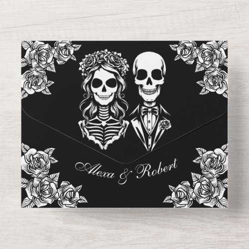 Till death do us part roses skeleton wedding  all in one invitation