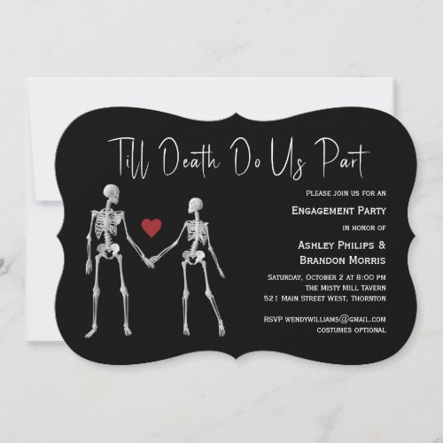 Till Death Do Us Part Skeleton Black Engagement Invitation