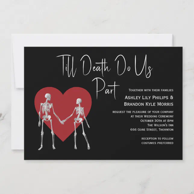 Till Death Do Us Part Skeleton Black Wedding Invitation | Zazzle