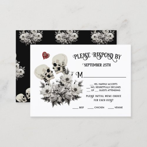 Till death do us Part Skeleton Couple Floral RSVP Business Card