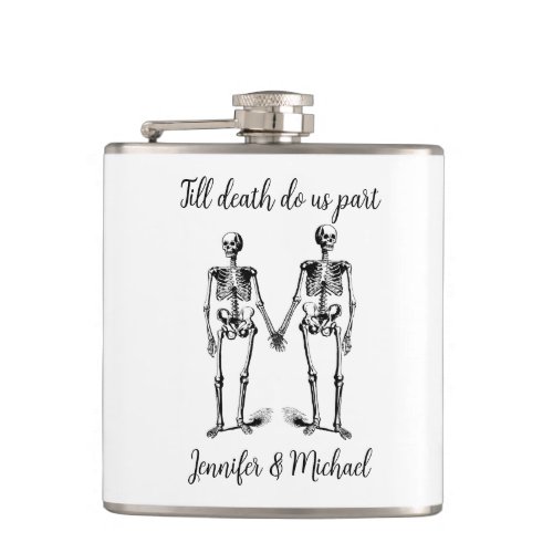 Till death do us part Skeleton Couple Name Black Flask