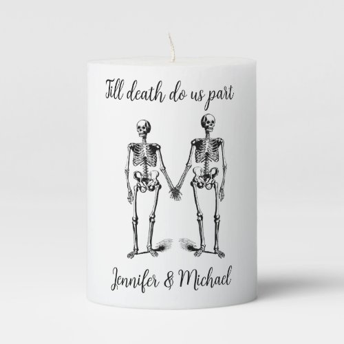 Till death do us part Skeleton Couple Name Black Pillar Candle