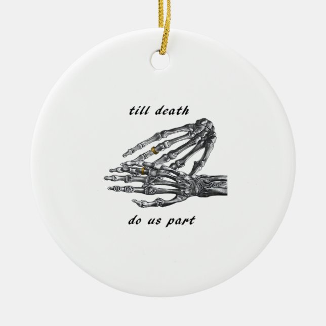 Till Death Do Us Part Skeleton Hands Cream Classic Ceramic Ornament (Front)