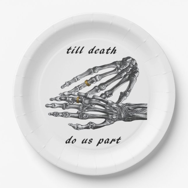 Till Death Do Us Part Skeleton Hands Cream Classic Paper Plates (Front)