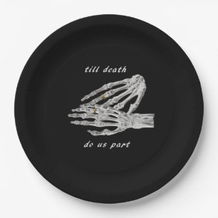 Till Death Do Us Part Skeleton Hands Quote (Black Paper Plates