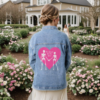 Till Death Do Us Part Skeleton & Pink Heart Denim Jacket