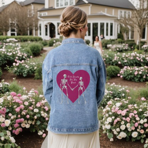 Till Death Do Us Part Skeleton  Purple Heart Denim Jacket