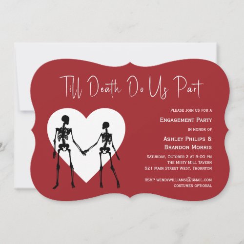 Till Death Do Us Part Skeleton Red Engagement  Invitation