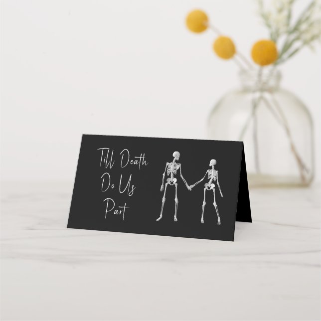 Till Death Do Us Part Skeleton Wedding Black Place Card (Front)