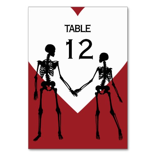 Till Death Do Us Part Skeleton Wedding Red Table Number