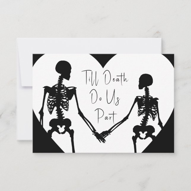 Till Death Do Us Part Skeleton Wedding White RSVP Card (Front)