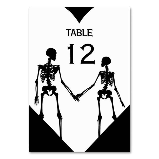 Till Death Do Us Part Skeleton Wedding White Table Number (Front)