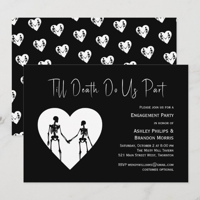 Till Death Do Us Part Skeleton White Engagement Invitation (Front/Back)