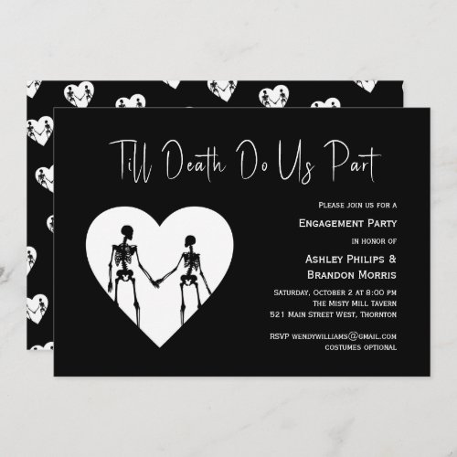 Till Death Do Us Part Skeleton White Engagement Invitation