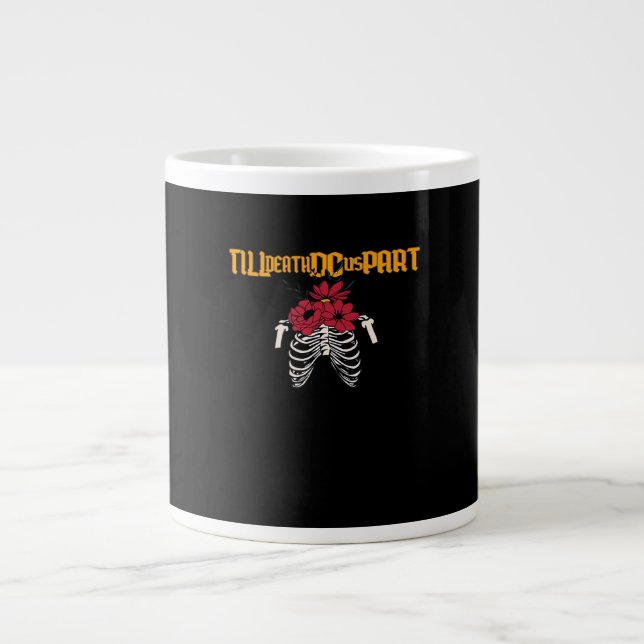 Till Death Do Us Part Skeleton With Red Flowers Cl Giant Coffee Mug (Front)